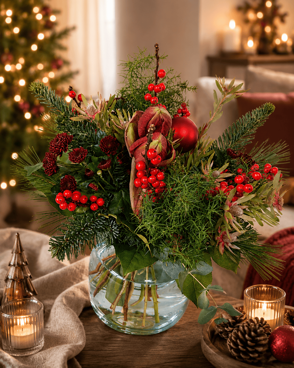Weihnachtlicher Blumenstrauß mit Amaryllis – Floria Blumen Mönchengladbach